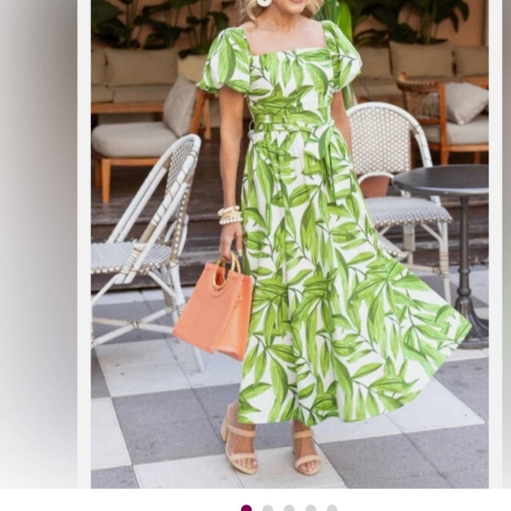 Tropical Leaf Print Maxi Dress